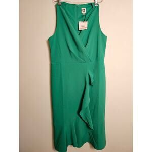 NWT Anne Klein Sleeveless Bold Green Wrap-Front Dress